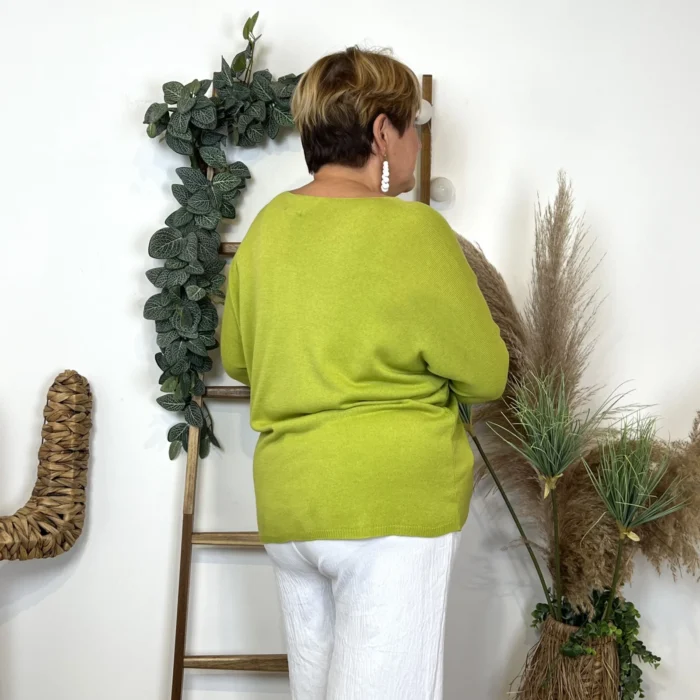 Pull femme manches chauve-souris « Jolies Formes » - vert-anis - taille-unique-grande-taille