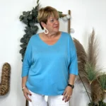 Pull femme manches chauve-souris « Jolies Formes » - bleu-turquoise - taille-unique-grande-taille