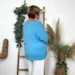 Pull femme manches chauve-souris « Jolies Formes » - bleu-turquoise - taille-unique-grande-taille