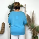 Pull femme manches chauve-souris « Jolies Formes » - bleu-turquoise - taille-unique-grande-taille