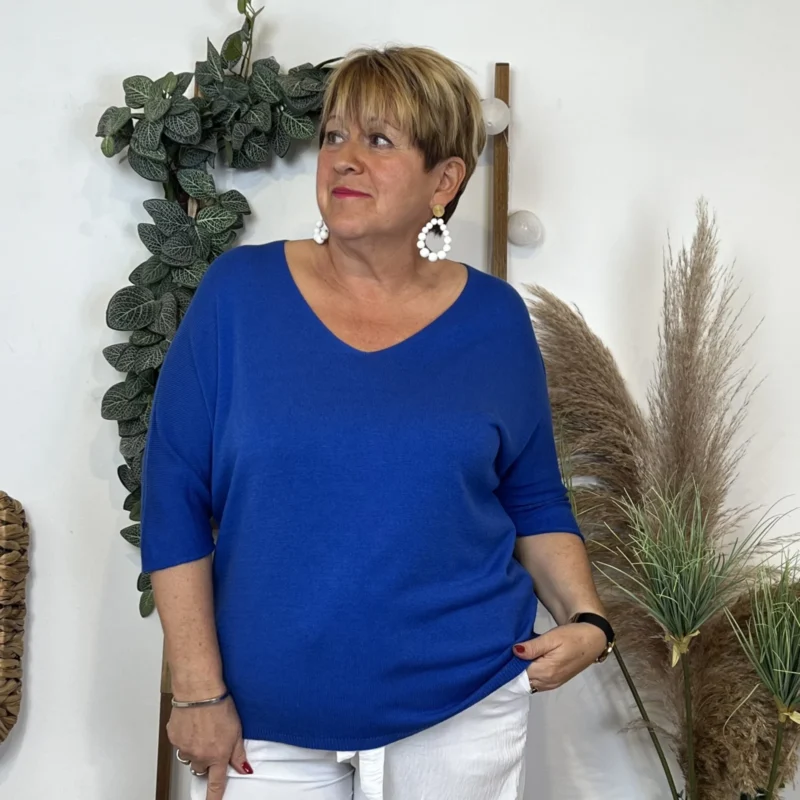 Pull femme manches chauve-souris « Jolies Formes » - bleu-royal - taille-unique-grande-taille