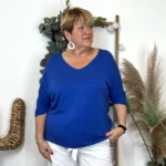 Pull femme manches chauve-souris « Jolies Formes » - bleu-royal - taille-unique-grande-taille