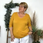 Pull femme manches chauve-souris « Jolies Formes » - moutarde - taille-unique-grande-taille