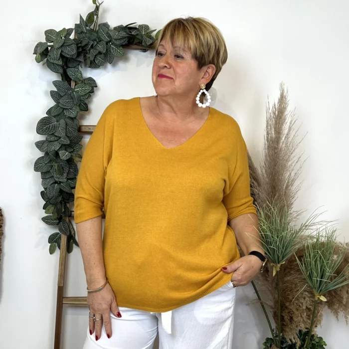 Pull femme manches chauve-souris « Jolies Formes » - moutarde - taille-unique-grande-taille