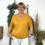 Pull femme manches chauve-souris « Jolies Formes » - moutarde - taille-unique-grande-taille