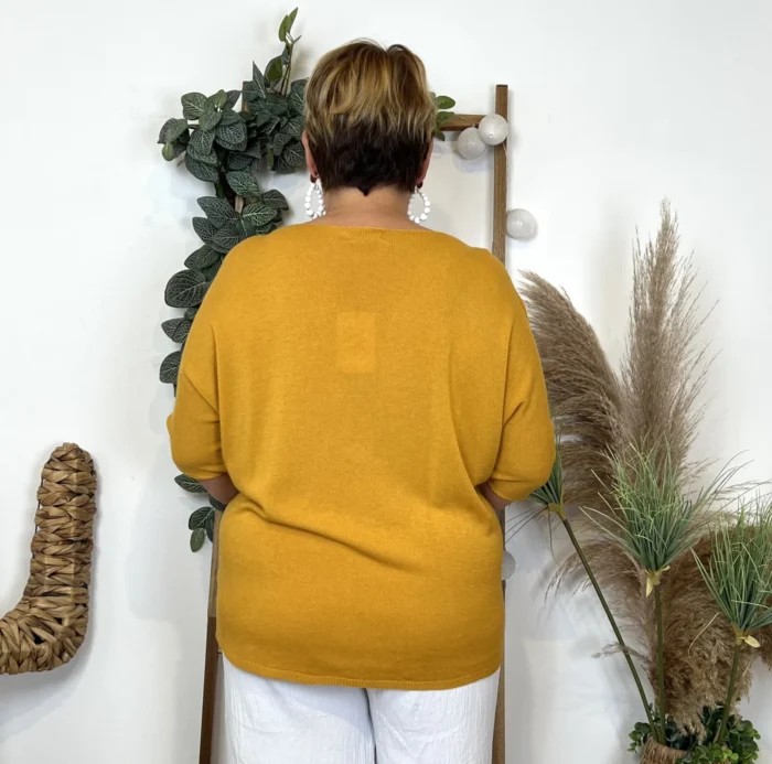 Pull femme manches chauve-souris « Jolies Formes » - moutarde - taille-unique-grande-taille