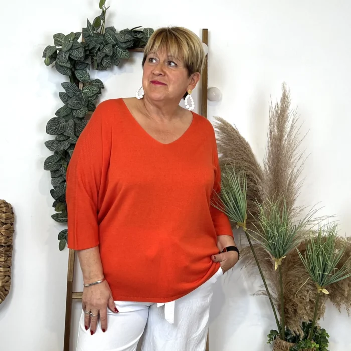 Pull femme manches chauve-souris « Jolies Formes » - orange - taille-unique-grande-taille