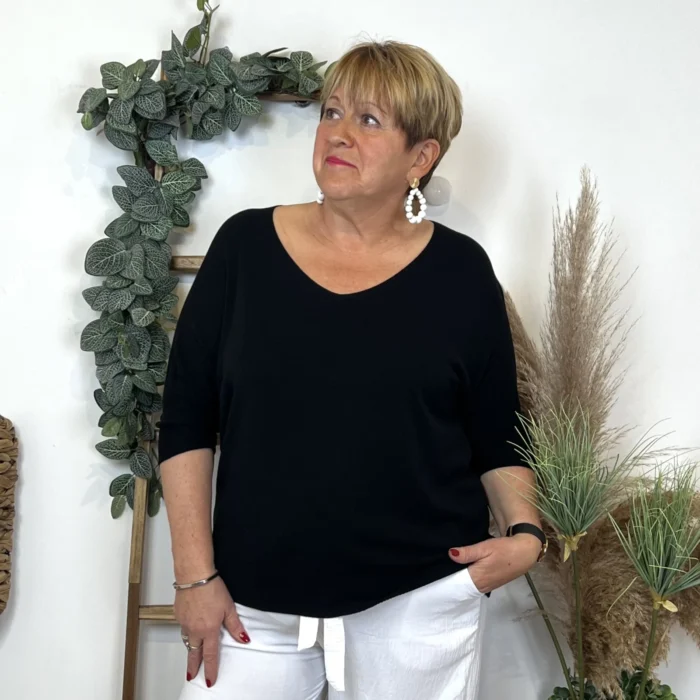Pull femme manches chauve-souris « Jolies Formes » - noir - taille-unique-grande-taille