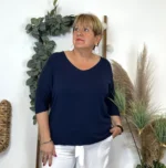 Pull femme manches chauve-souris « Jolies Formes » - marine - taille-unique-grande-taille