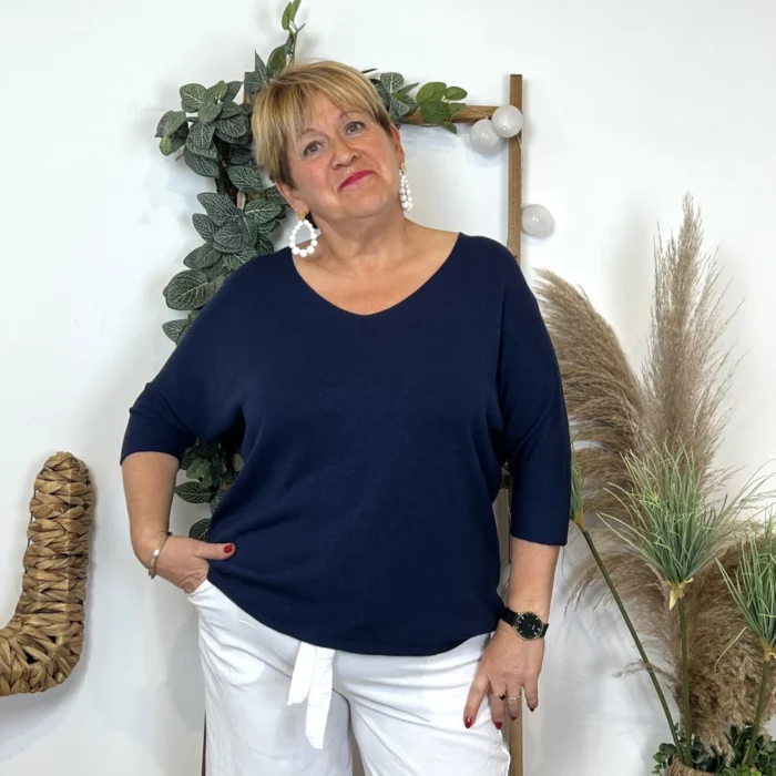 Pull femme manches chauve-souris « Jolies Formes » - marine - taille-unique-grande-taille