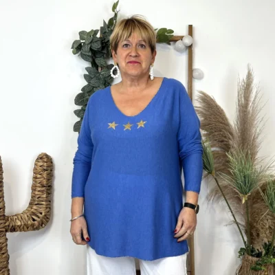 L486- T Shirt 🤩 3 étoiles (Gt) 🇮🇹 - bleu-royal - taille-unique-grande-taille