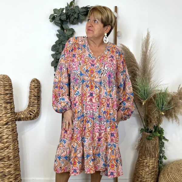 L657- Robe "Coline" imprimé Hippie - beige - 46