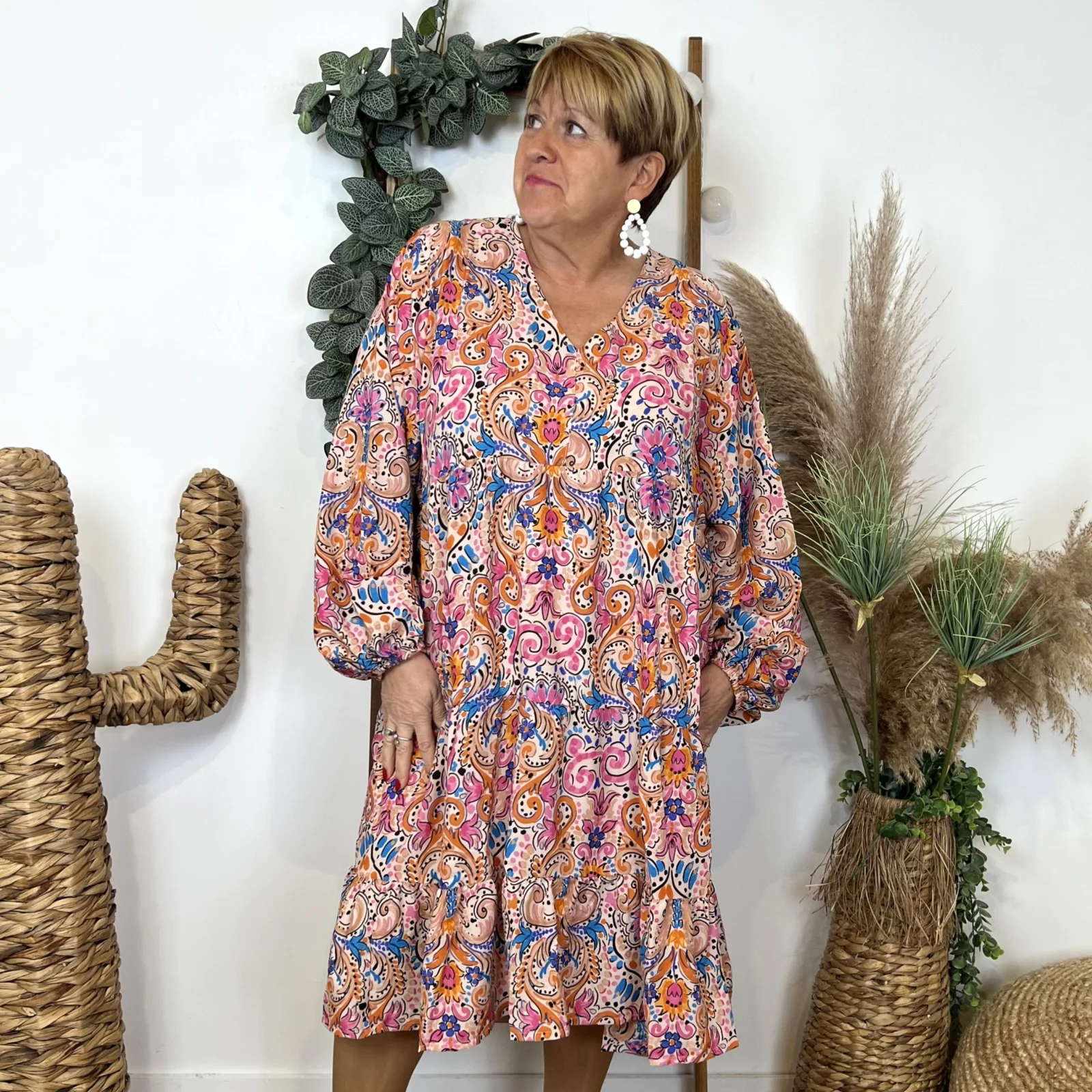 L657- Robe "Coline" imprimé Hippie - beige - 46