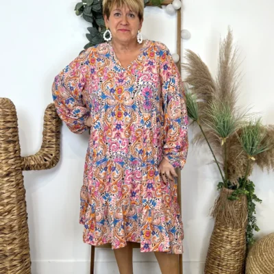 L657- Robe "Coline" imprimé Hippie - beige - 46