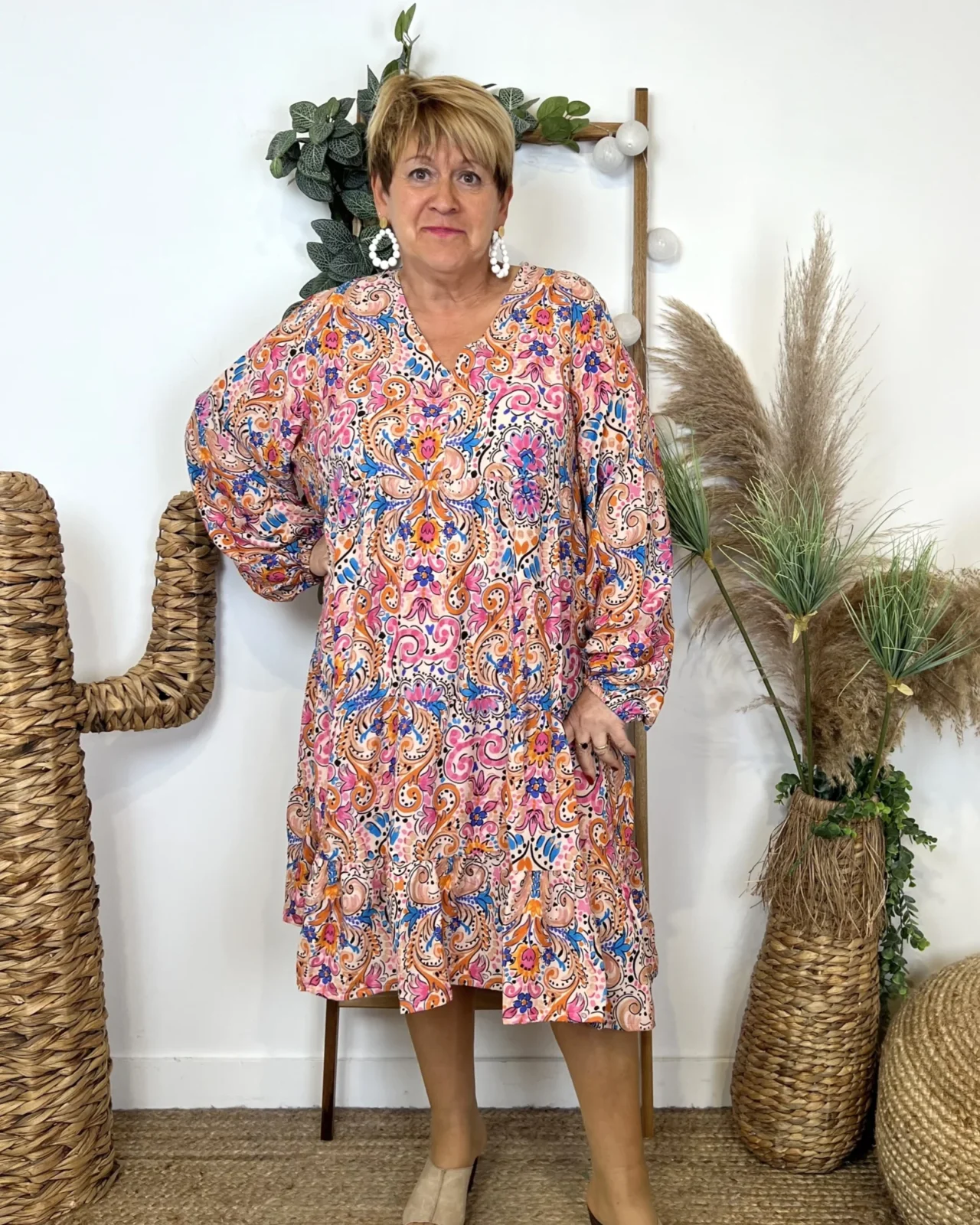 L657- Robe "Coline" imprimé Hippie - beige - 46