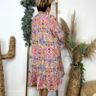 L657- Robe "Coline" imprimé Hippie - beige - 46