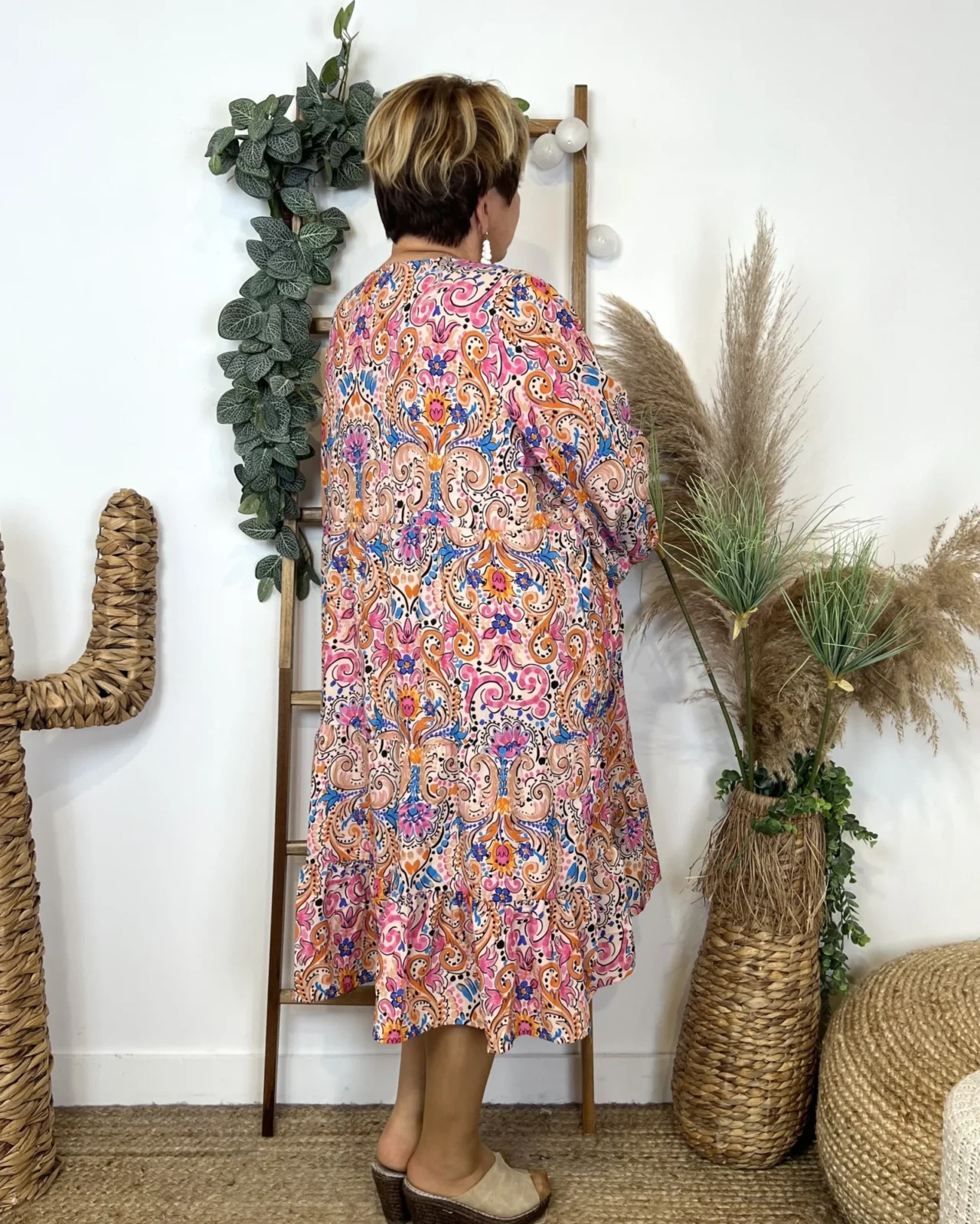 L657- Robe "Coline" imprimé Hippie - beige - 46