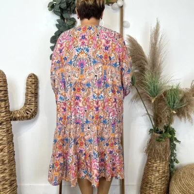 L657- Robe "Coline" imprimé Hippie - beige - 46