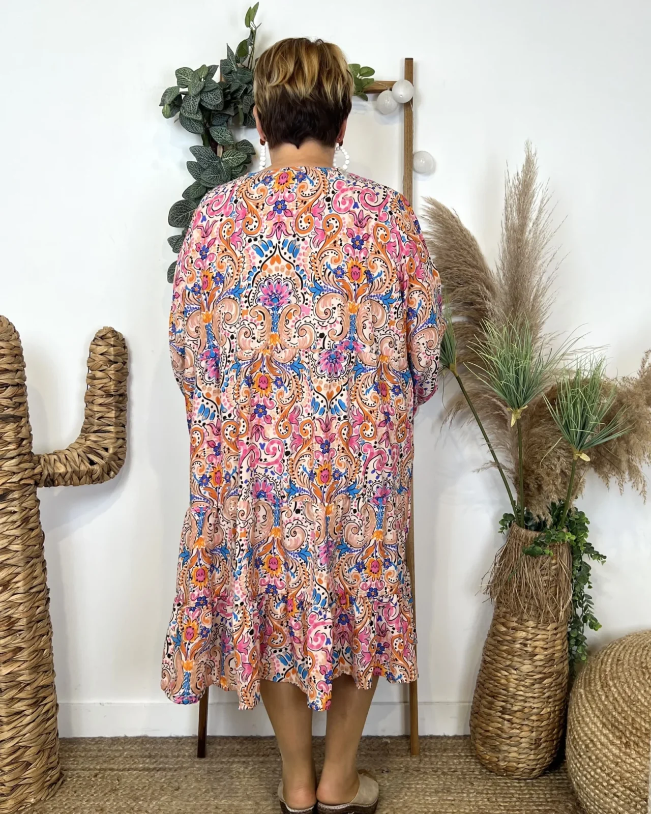 L657- Robe "Coline" imprimé Hippie - beige - 46