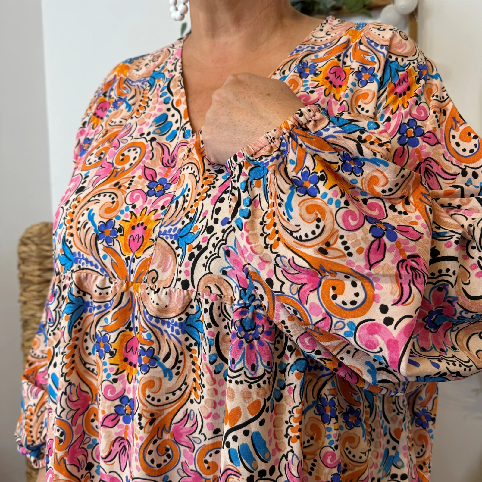 L657- Robe "Coline" imprimé Hippie - beige - 46