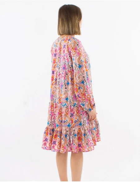 L657- Robe "Coline" imprimé Hippie - beige - 46