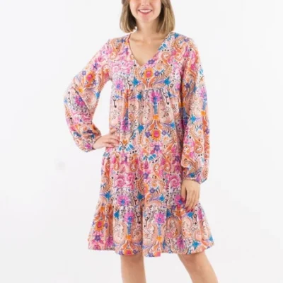 L657- Robe "Coline" imprimé Hippie - beige - 46