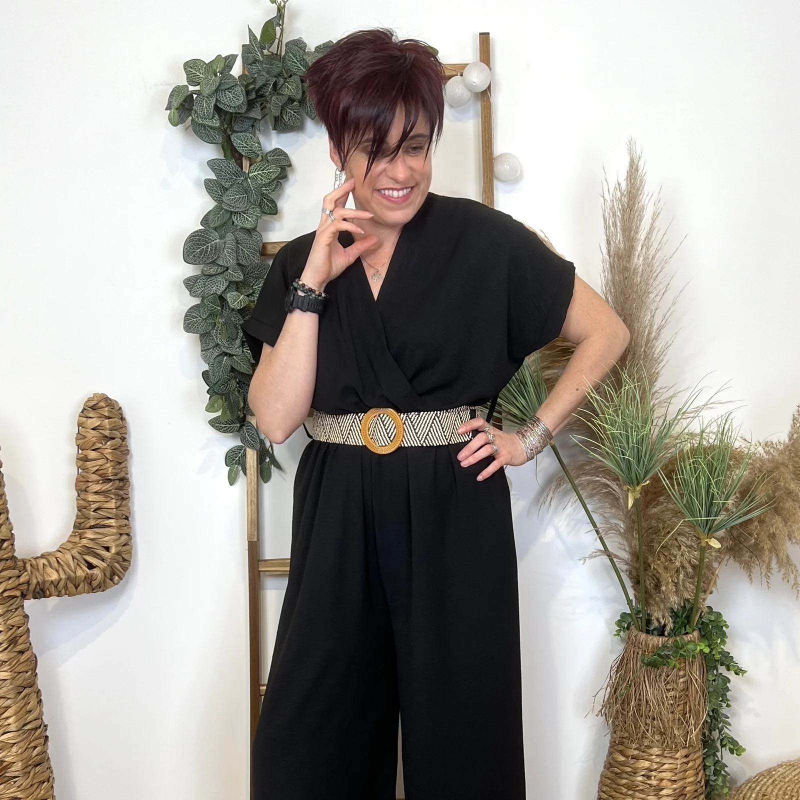 Combinaison fluide ceinturée - noir - taille-unique