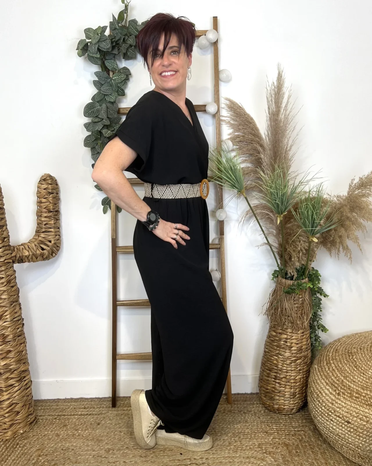 Combinaison fluide ceinturée - noir - taille-unique