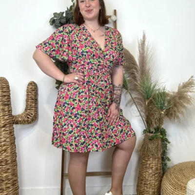 L199- Robe voilage By.One (T40-T48) - fuchsia - 48