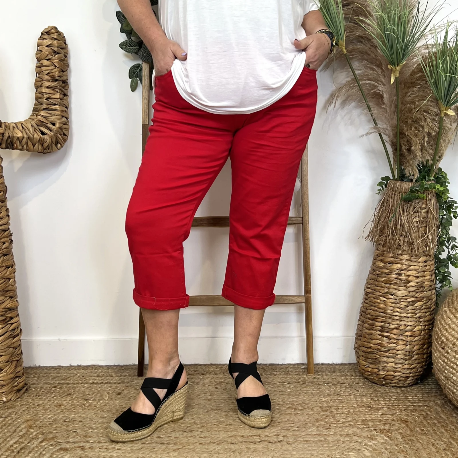 O614- Pantacourt Voggo (T42-T50) - rouge - 50