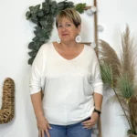 Pull femme manches chauve-souris « Jolies Formes » - blanc - taille-unique-grande-taille