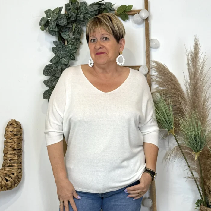 Pull femme manches chauve-souris « Jolies Formes » - blanc - taille-unique-grande-taille