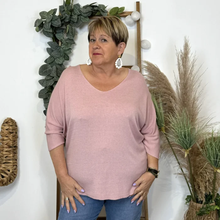 Pull femme manches chauve-souris « Jolies Formes » - rose-poudre - taille-unique-grande-taille