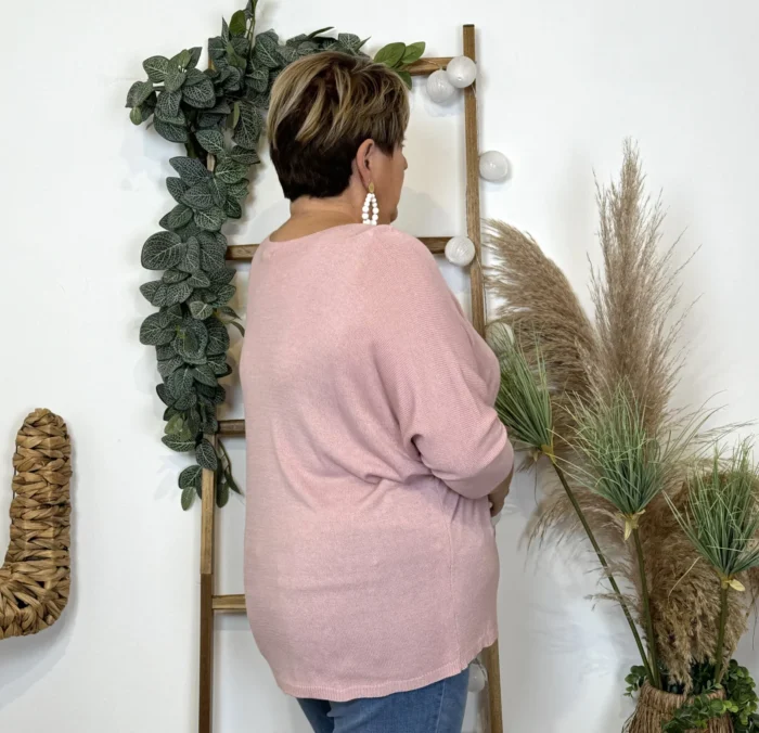 Pull femme manches chauve-souris « Jolies Formes » - rose-poudre - taille-unique-grande-taille