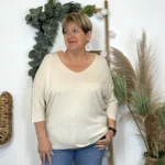 Pull femme manches chauve-souris « Jolies Formes » - beige - taille-unique-grande-taille