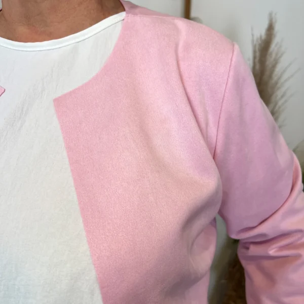 L205- Veste courte suédine (T38-T44) - rose-bebe - 44