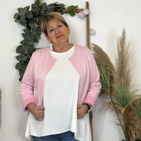 L205- Veste courte suédine (T38-T44) - rose-bebe - 44
