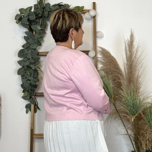 L205- Veste courte suédine (T38-T44) - rose-bebe - 44