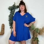 Z370- Robe C'Mélodie Coton 🇮🇹 - bleu-royal - taille-unique-grande-taille