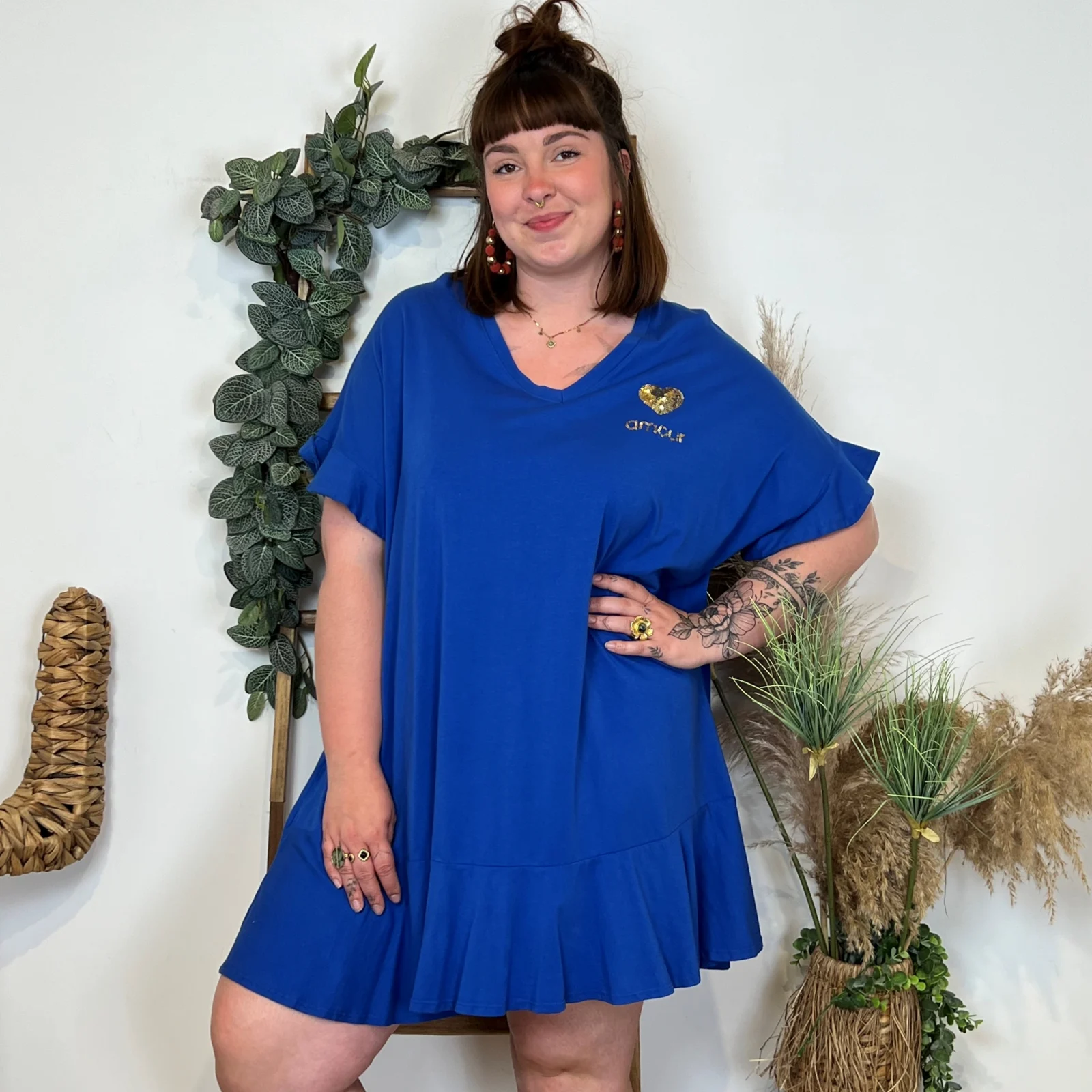 Z370- Robe C'Mélodie Coton 🇮🇹 - bleu-royal - taille-unique-grande-taille