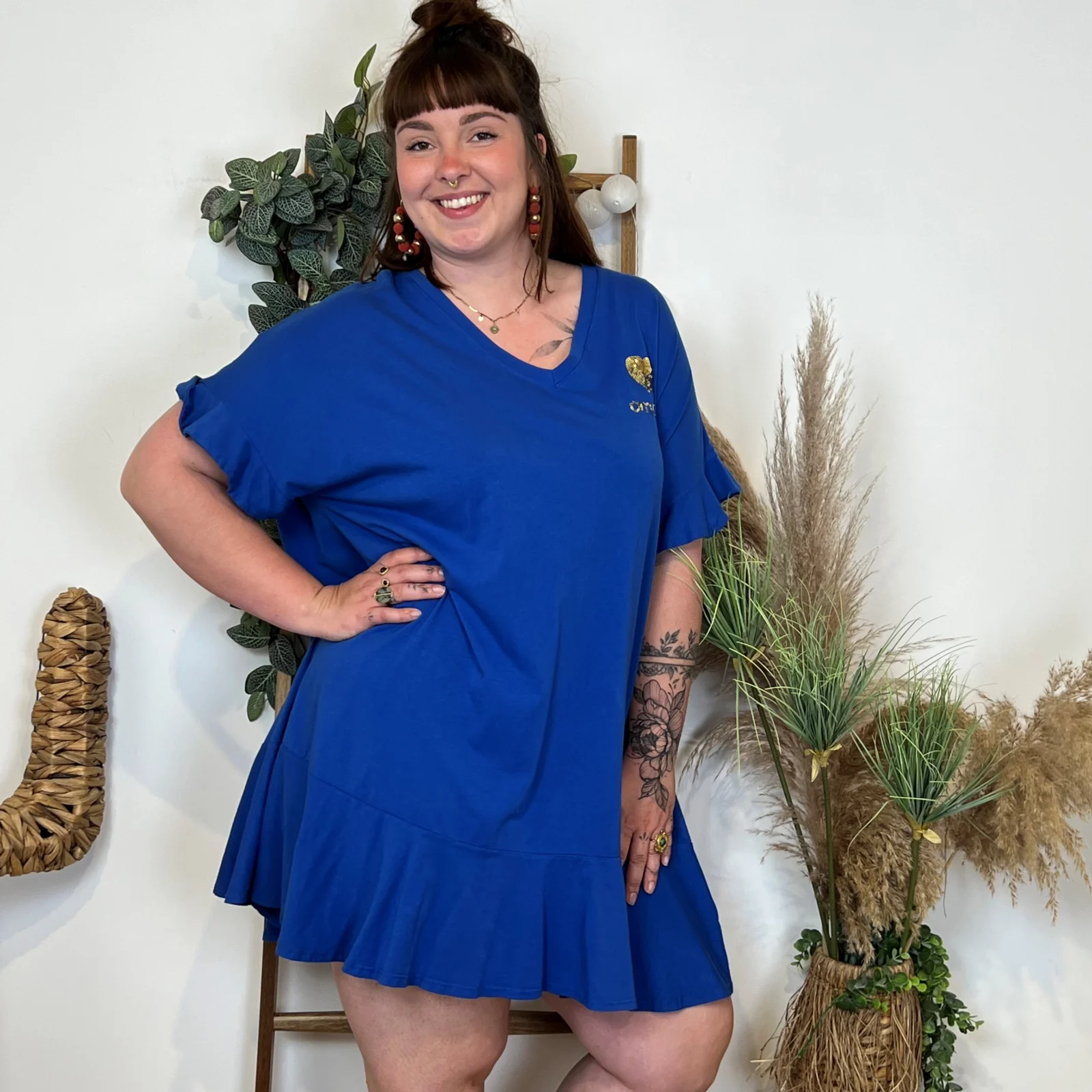 Z370- Robe C'Mélodie Coton 🇮🇹 - bleu-royal - taille-unique-grande-taille