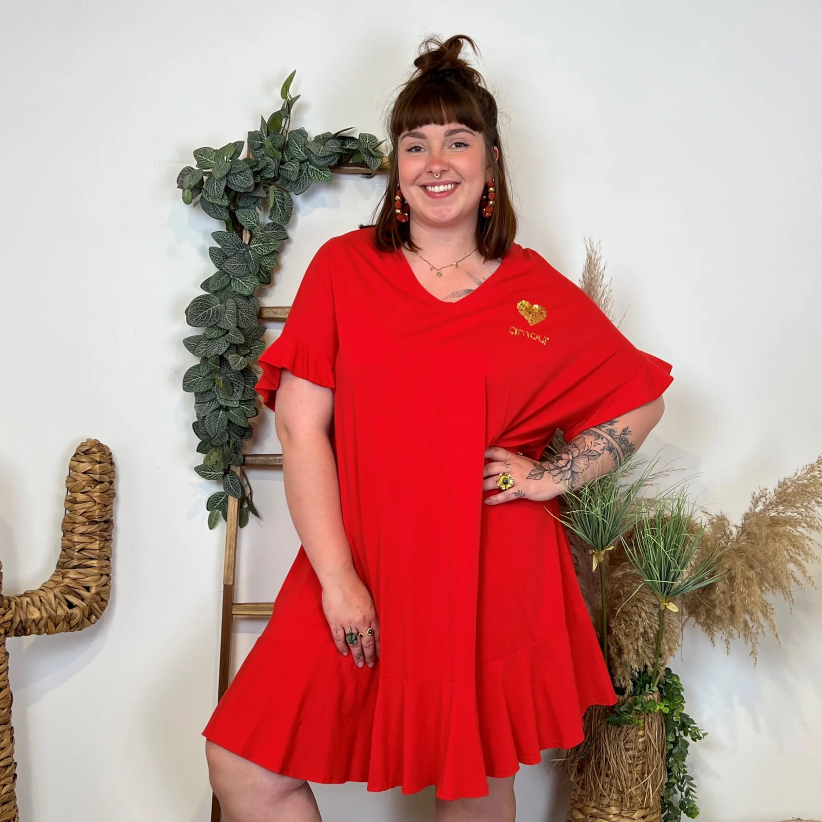 Z370- Robe C'Mélodie Coton 🇮🇹 - rouge - taille-unique-grande-taille