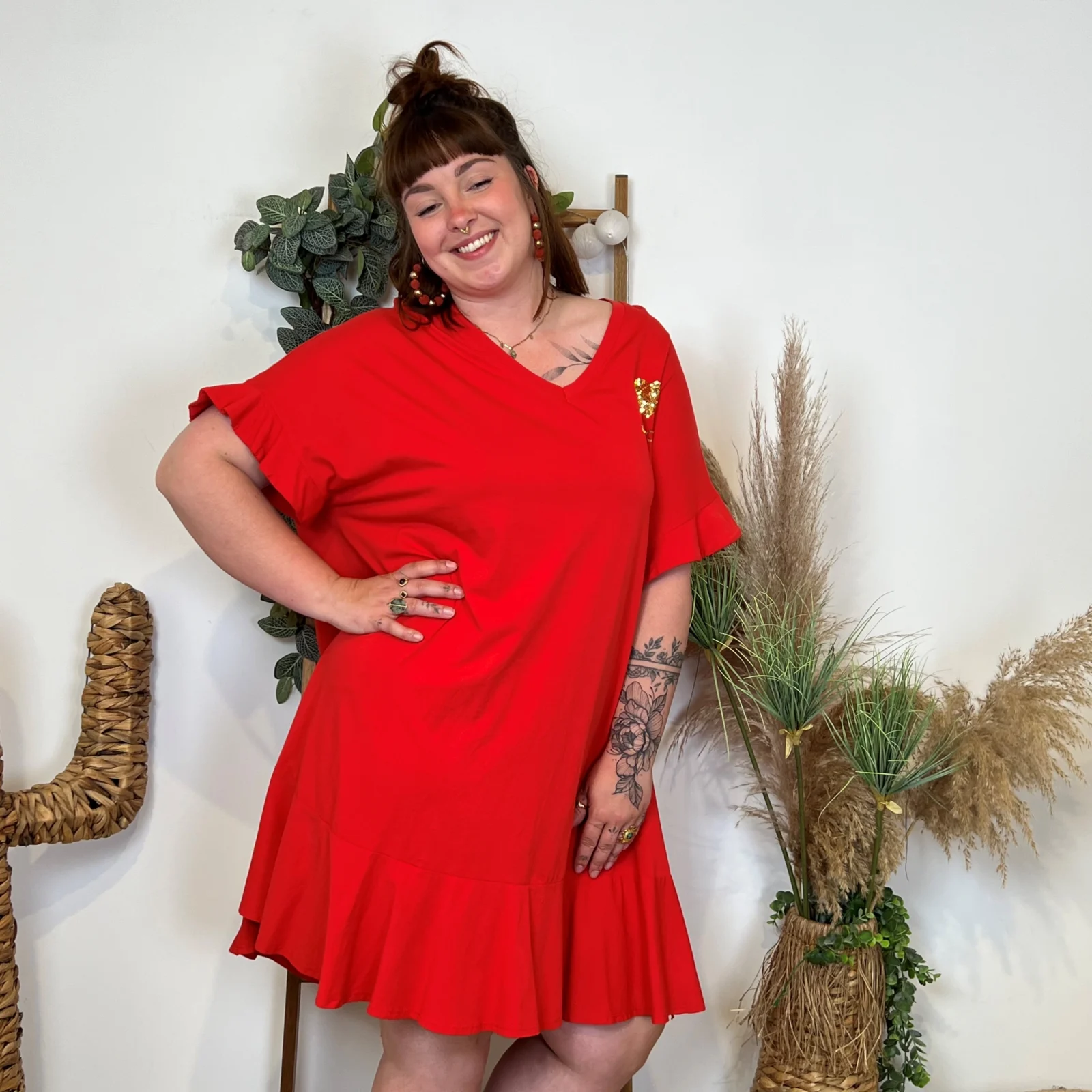 Z370- Robe C'Mélodie Coton 🇮🇹 - rouge - taille-unique-grande-taille