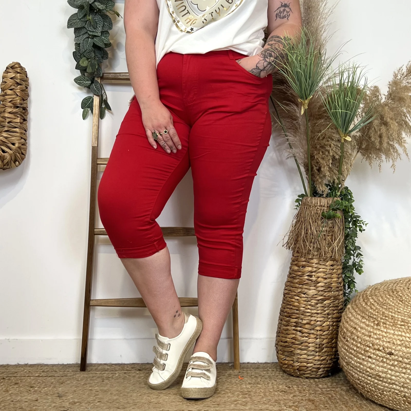 O614- Pantacourt Voggo (T42-T50) - rouge - 50