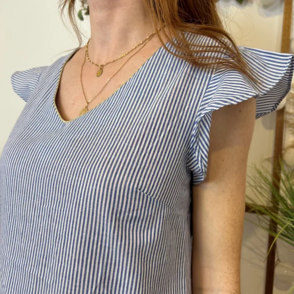 L167- Top Maëlle rayé (T36-T40) - bleu-ciel - 38