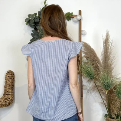 L167- Top Maëlle rayé (T36-T40) - bleu-ciel - 38