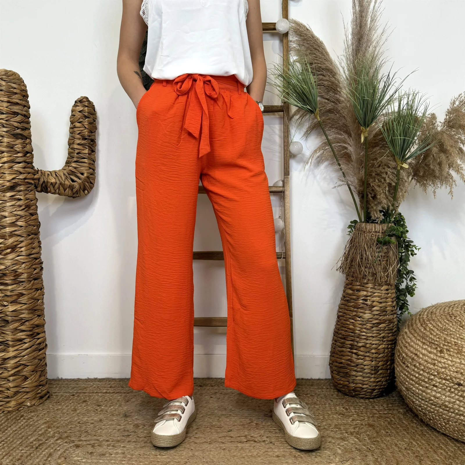 L827- Pantalon Palazzo By One (T36/T40) - orange - 38