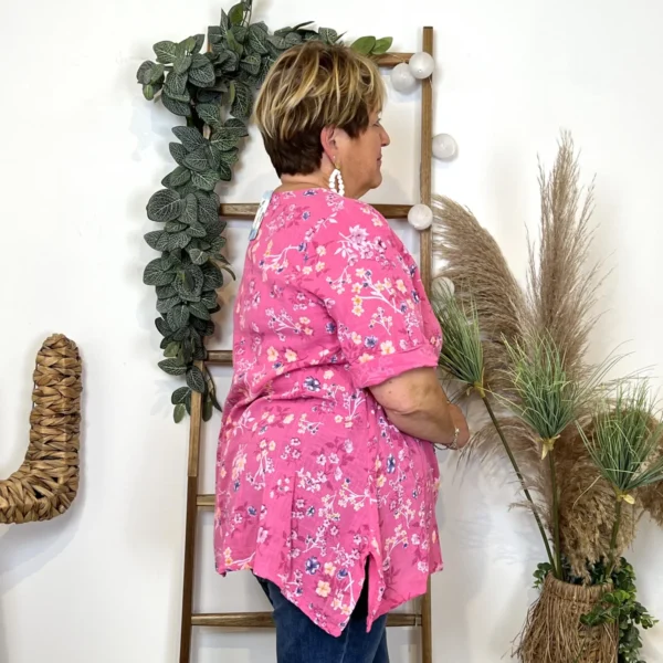Z332- Tunique coton Fleurettes (Gt) 🇮🇹 - fuchsia - taille-unique-grande-taille