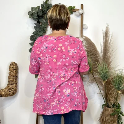 Z332- Tunique coton Fleurettes (Gt) 🇮🇹 - fuchsia - taille-unique-grande-taille