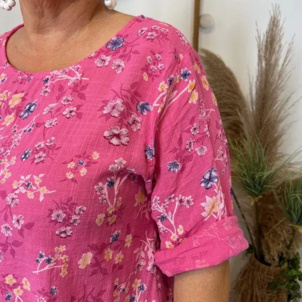 Z332- Tunique coton Fleurettes (Gt) 🇮🇹 - fuchsia - taille-unique-grande-taille